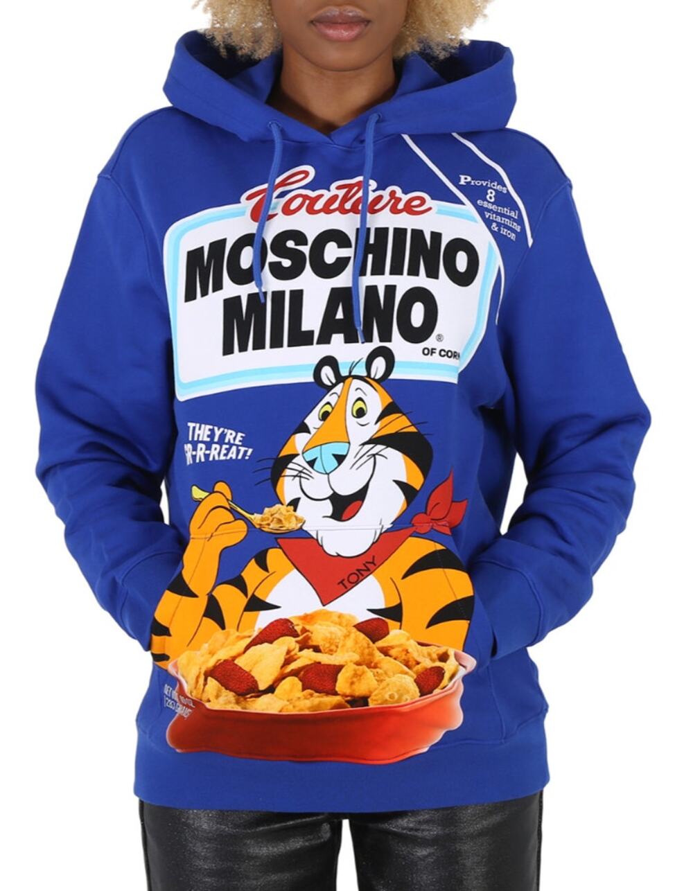 MOSCHINO Cereal Couture Tony the Tiger Blue Graphic Hoodie NWT US 2
